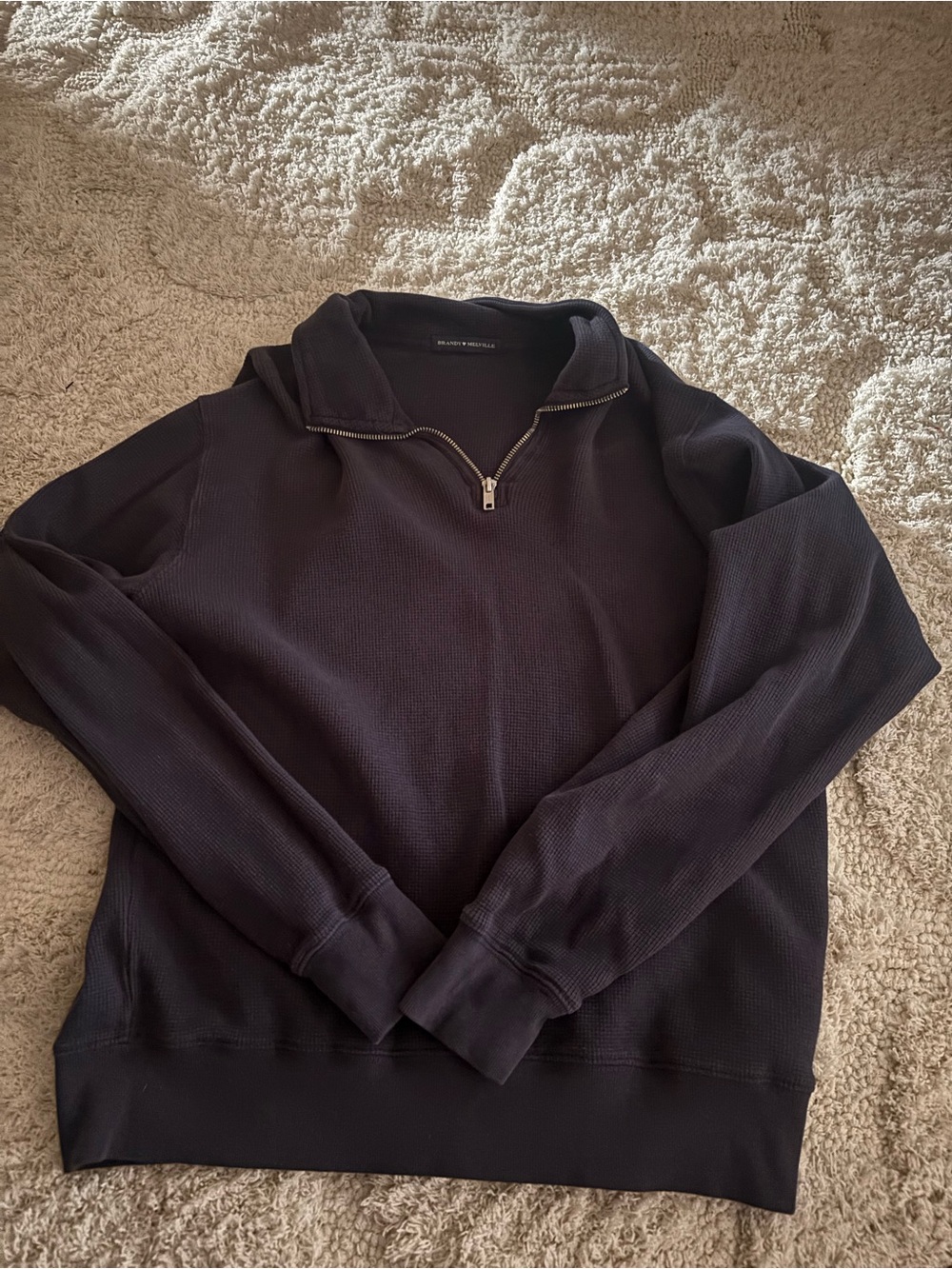 Women’s Brandy Melville Quarter-Zip Waffle Knit Pullover Sweater - Navy blue